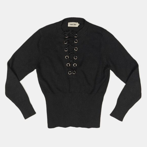 Line + Dot Lea Grommet Lace Up Cinched Waist Black Knit Sweater Size S Y2K - Picture 1 of 8
